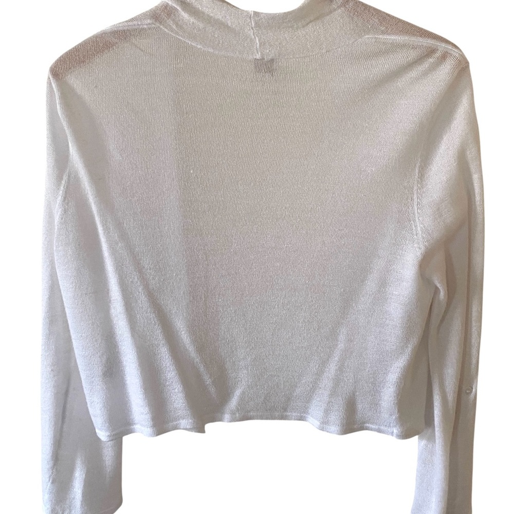 Chico’s White Knit Open Cardigan Shrug Roll Tab Long Sleeves Lightweight Sz 2/L - Picture 4 of 8